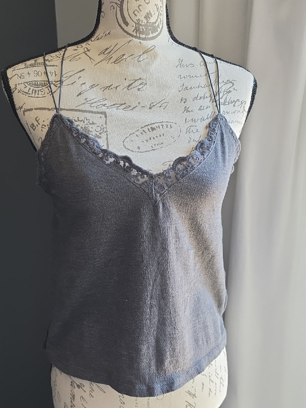 Lace-Trim Spaghetti Strap Camisole - Gray